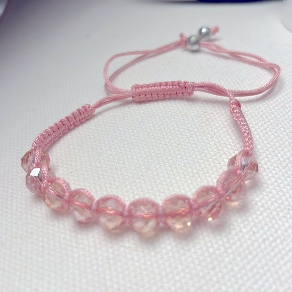 Pink Crystal Ball Bead Macrame Bracelet - Picture 2 of 6